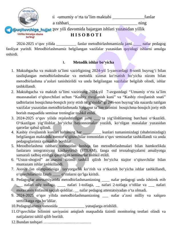 2024-2025 o‘quv yili bo‘yicha yillik hisobot