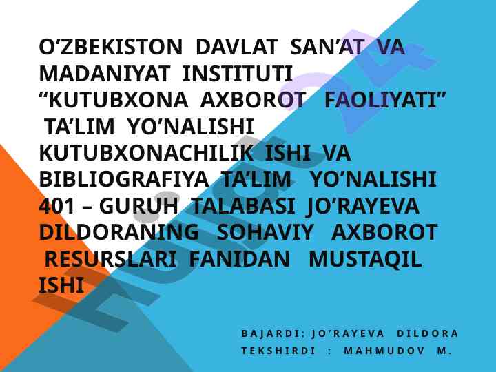 Axborot resurslari sohasini huquqiy tahlil