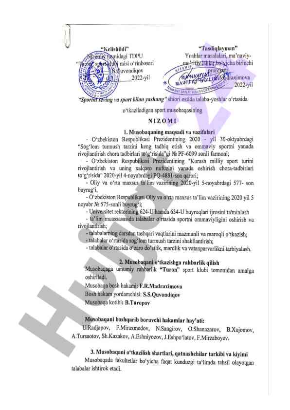 Sport musobaqalari o‘tkazilish tizimi va qoidalari