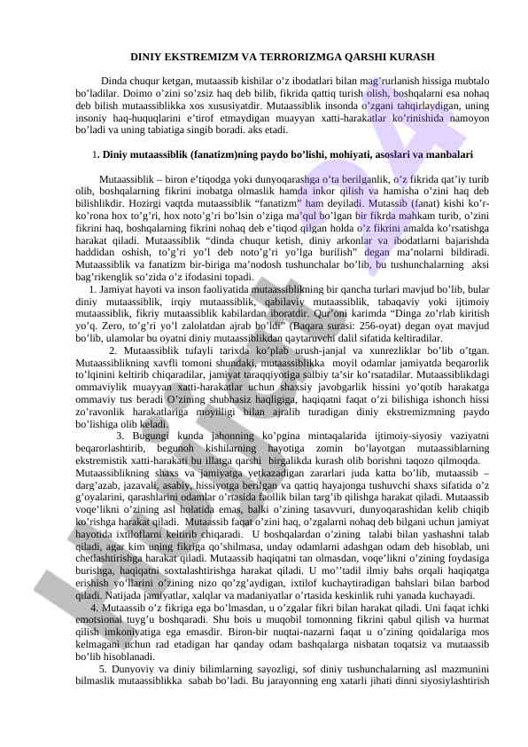 Diniy ekstremizm va terrorizmga qarshi kurash