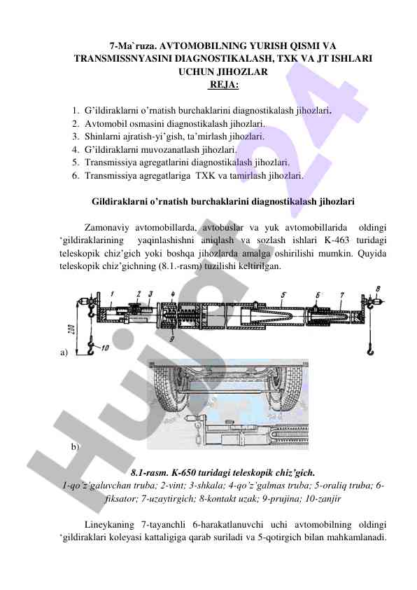 Avtomobillar uchun diagnostika jihozlari va usullari