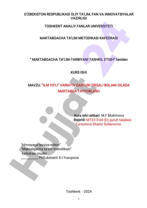 Ilm yo'li variativ dasturi bilan bolani tayyorlash