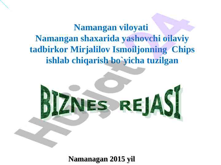 Chips ishlab chiqarish loyiha rejasi