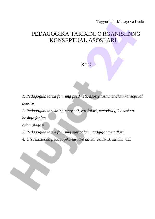 Pedagogika tarixini o'rganishning konseptual asoslari