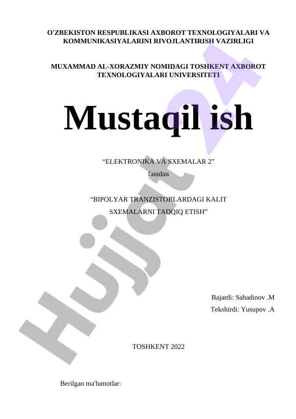 Bipolyar transistorlardagi kalit sxemalarni tadqiq etish