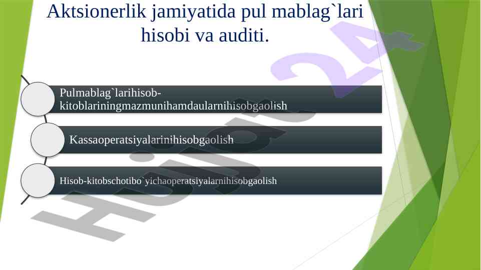 Pul mablaglari hisobi va auditi aktsionerlik jamiyatida