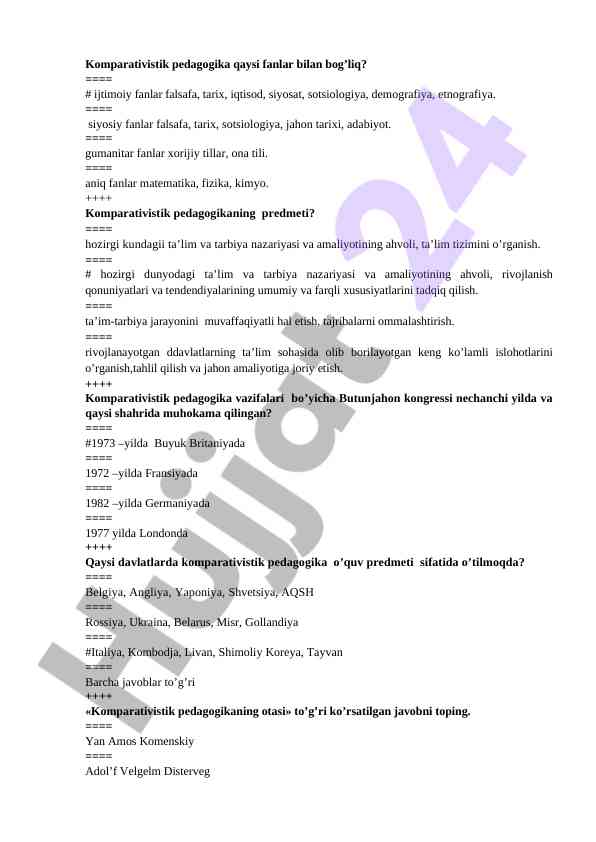 Komparativistik pedagokikani o’rganish asoslari