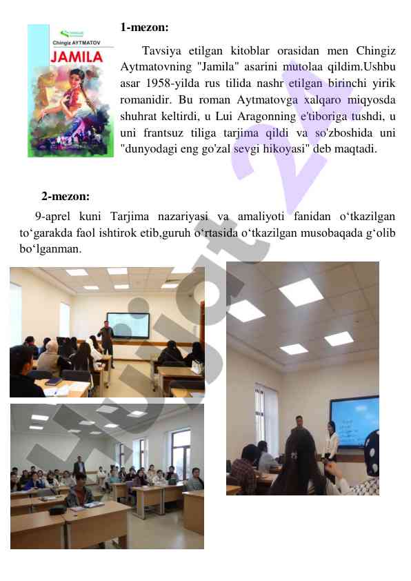 Chingiz aytmatovning 'jamila' asari haqida tahlil