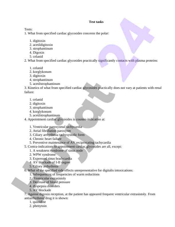 Cardiac glycosides test tasks overview