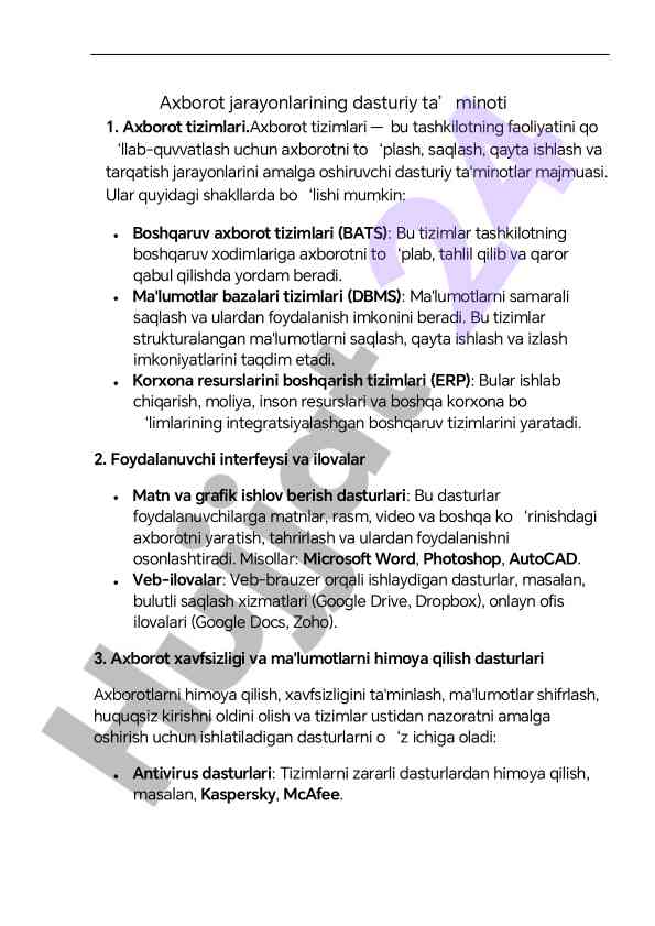 Axborot tizimlari va dasturiy ta’minot konseptsiyalari