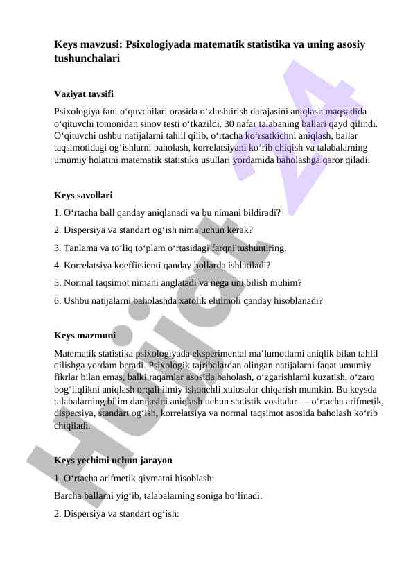 Matematik statistika psixologiyada o‘rganish usullari