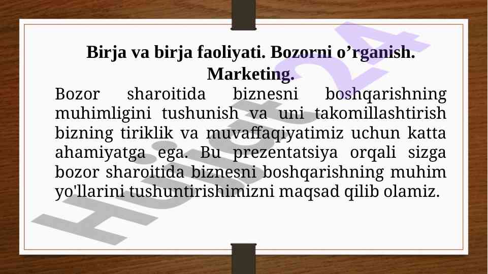Bozor sharoitida biznesni boshqarish usullari