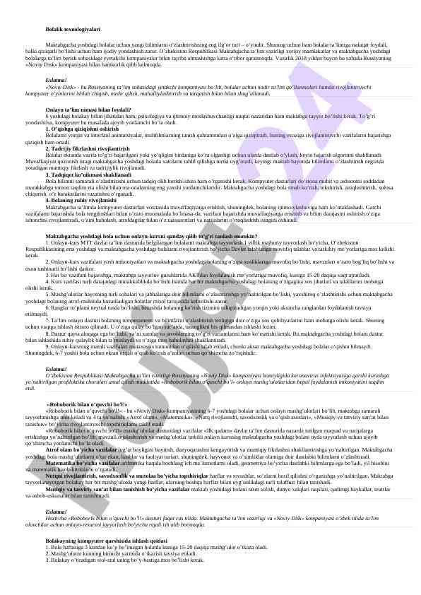 Maktabgacha ta’limda o’yin texnologiyalari