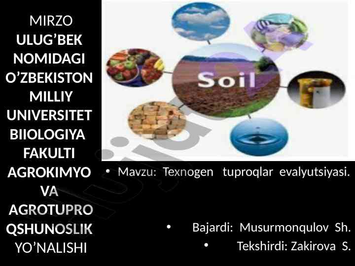 Texnogen tuproqlar evolyutsiyasi mavzusi