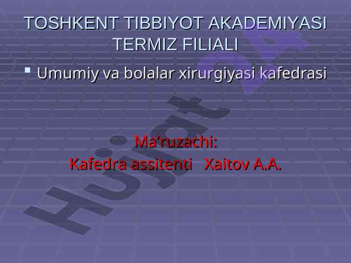 Transfuziozologiya asoslari haqida ma'lumotlar