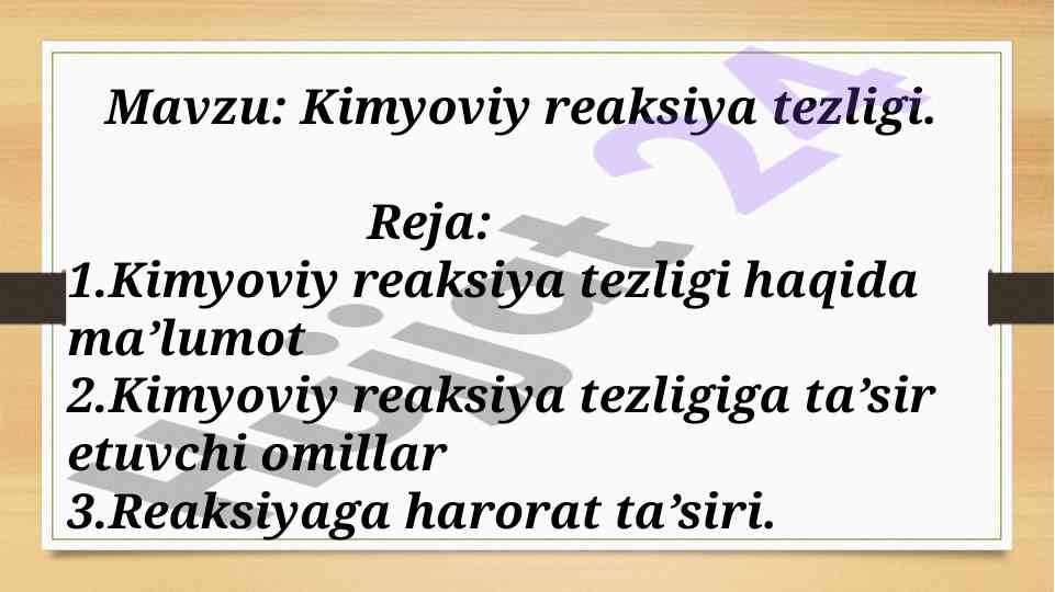 Kimyoviy reaksiya tezligi va ta'sir etuvchi omillar