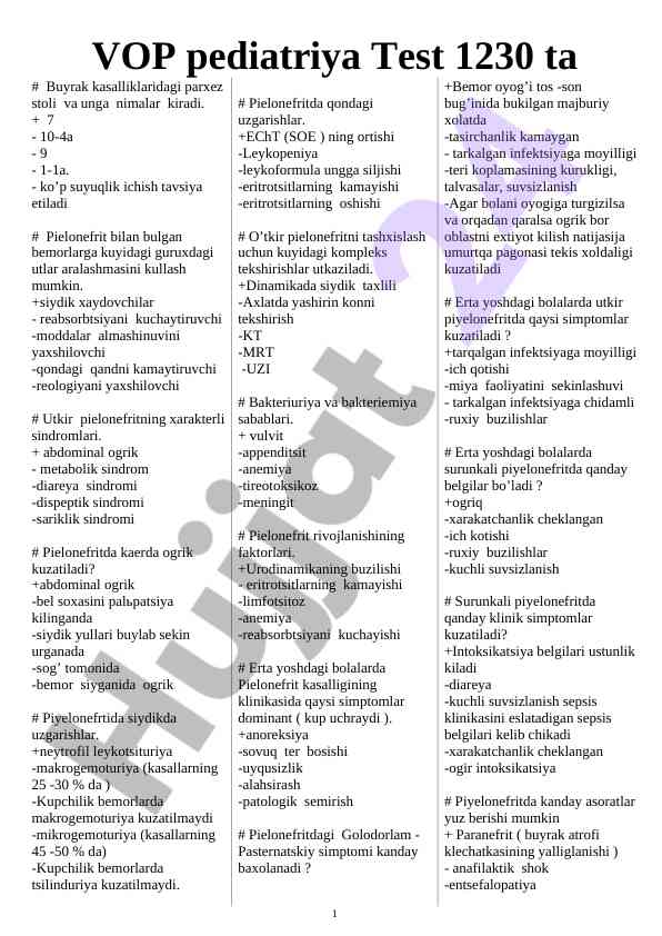Vop pediatriya testi piyelonofrit tahlili