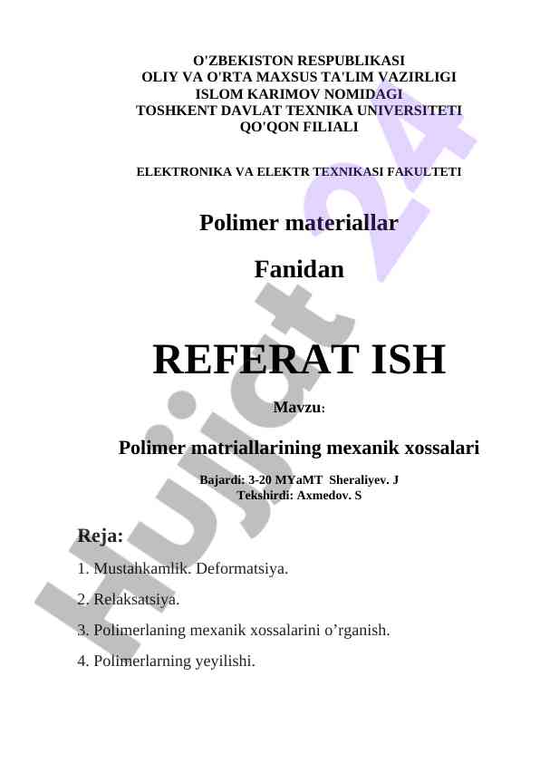 Polimer materiallarining mexanik xossalari