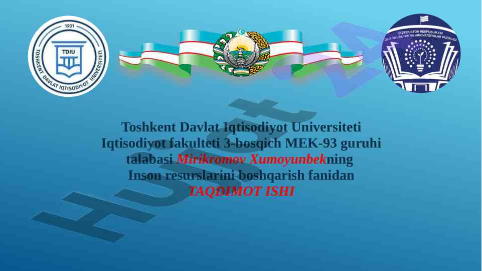 Inson resurslarini boshqarish metrikalari taqdimoti