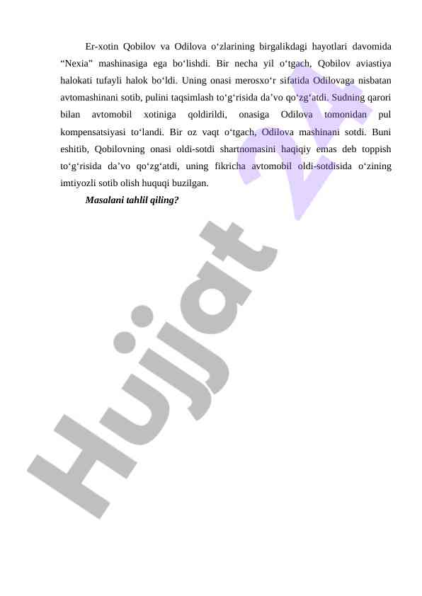 Er-xotin mulk huquqlari asosida sud ishlari