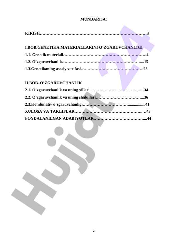 Genetika materiallarining o'zgaruvchanligi va ahamiyati