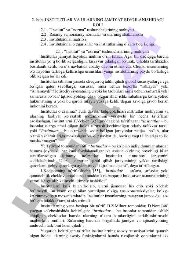 Institutlar va ularning jamiyat rivojlanishidagi roli