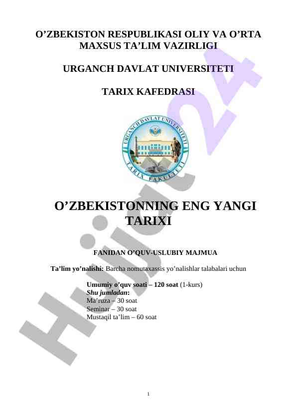 O‘zbekistonning eng yangi tarixi o‘quv-uslubiy majmua