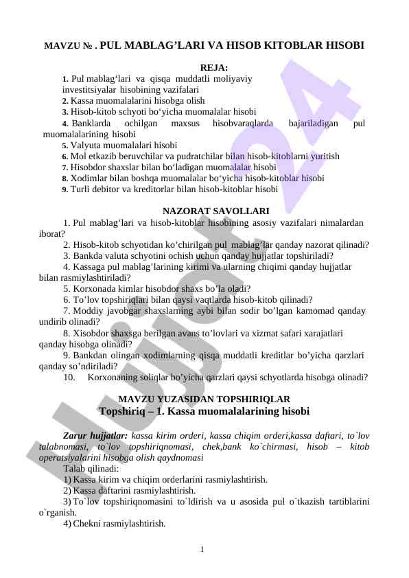 Pul mablalarlari va hisob kitoblar hisobi bilan tanishing