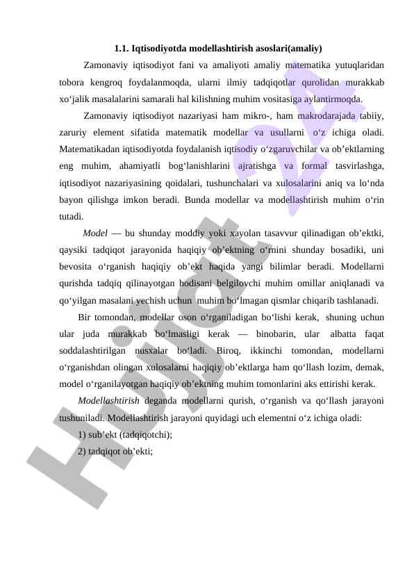 Iqtisodiyotda modellashtirish asoslari
