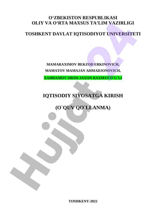 Iqtisodiy siyosatga kirish o‘quv qo‘llanma