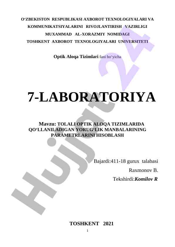 Tolali optik aloqa tizimlarida yorug‘lik manbalari