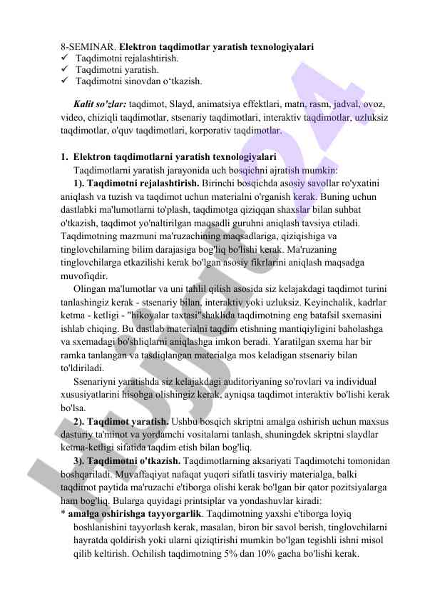 Elektron taqdimotlar yaratish texnologiyalari