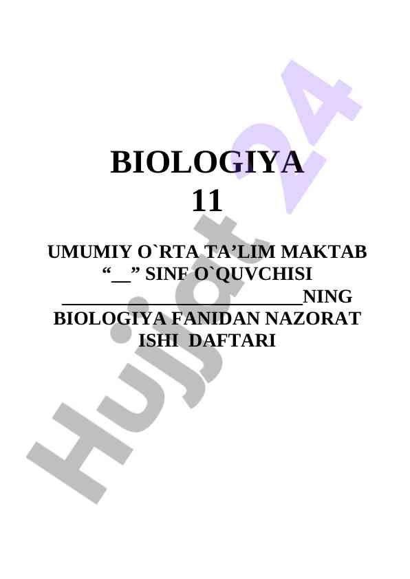 Biologiya fanidan nazorat ishlari daftari metodik tavsiyalar
