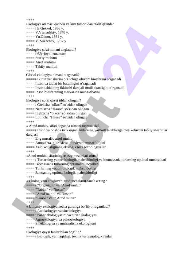Ekologiya va atrof-muhitning asosiy konseptsiyalari