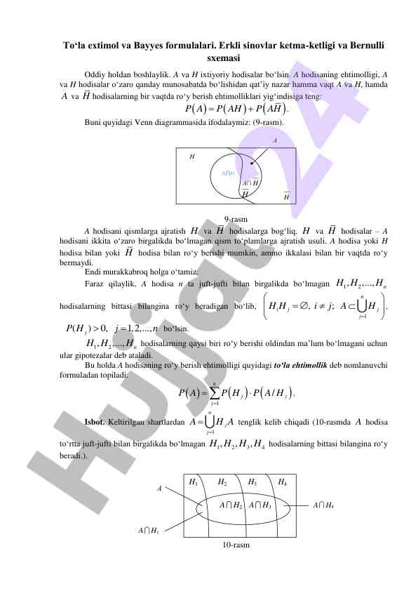 To‘la ehtimol va bayyes formulalari tahlili
