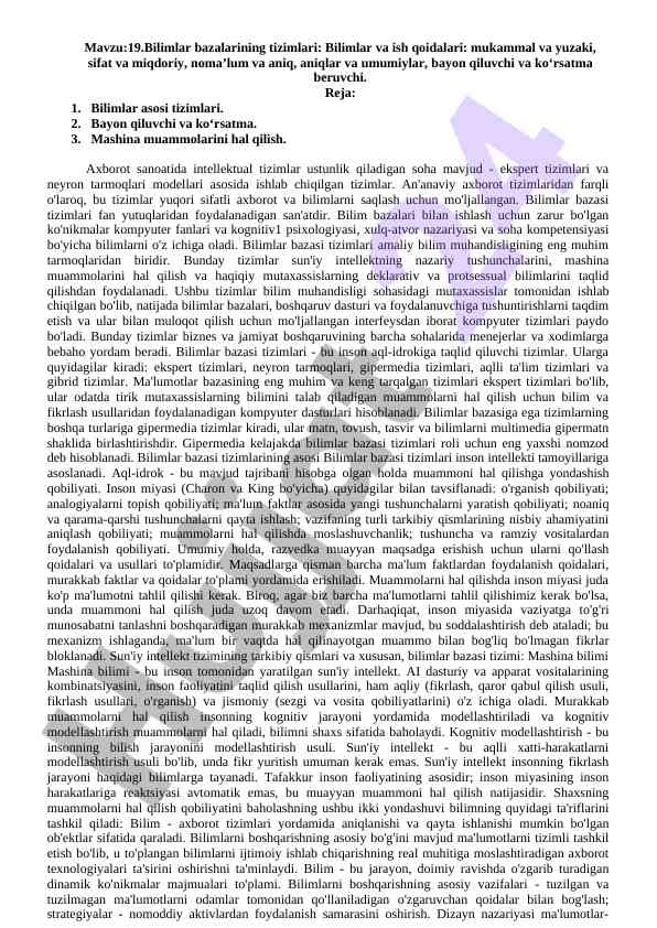 Bilimlar bazalarining tizimlari haqida ma'lumot