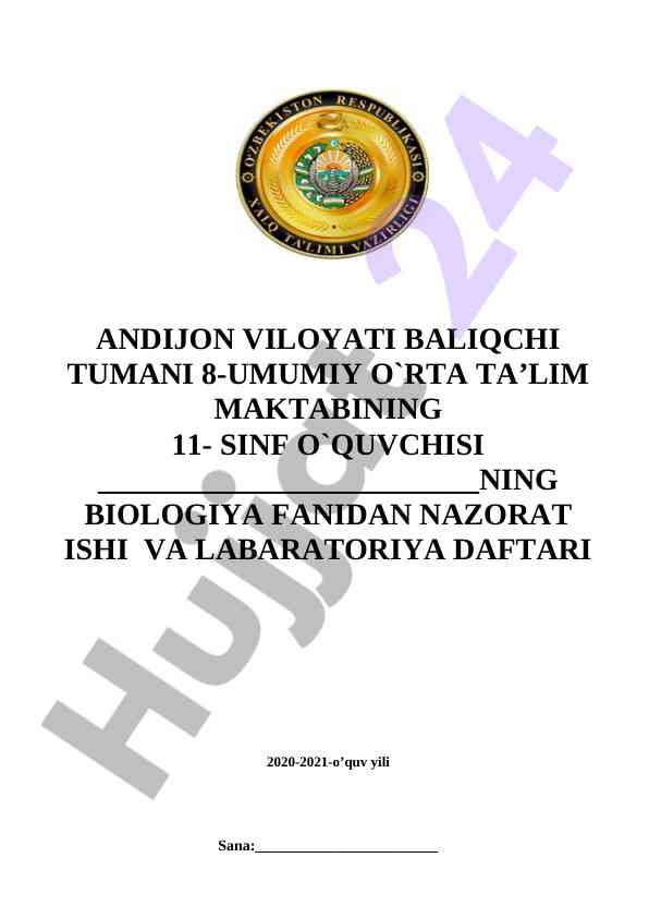 Biologiya fanidan nazorat ishining 11-sinf tayyorlash