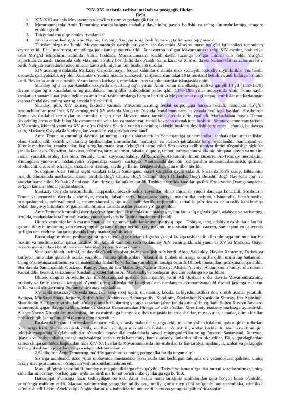 Xiv-xvi asr tarbiyasi va pedagogik fikrlar