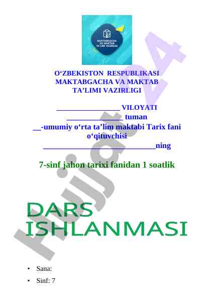 7-sinf Jahon tarixi fani dars ishlanma Mo‘g‘ullar davlati 