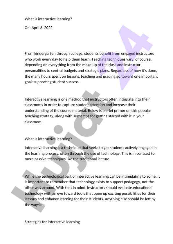 Interactive learning strategies for engaging students