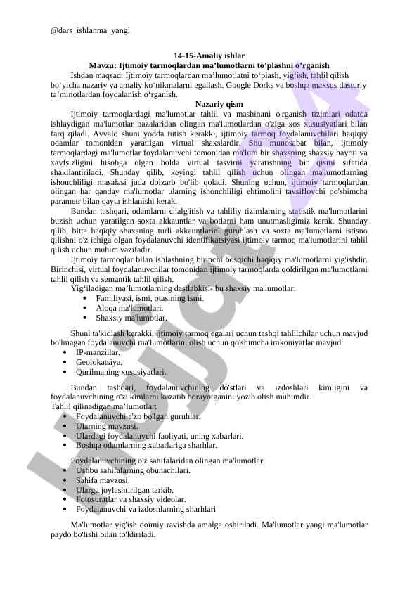 Ijtimoiy tarmoqlardan ma’lumotlarni to’plash o’rganish
