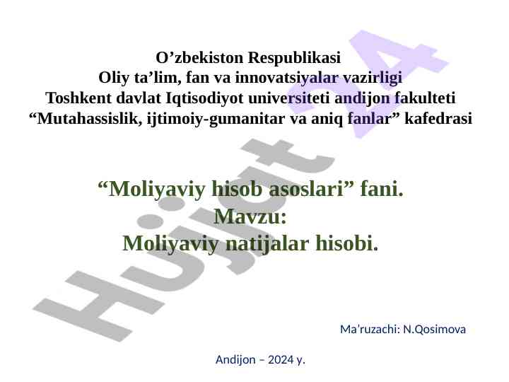 Moliyaviy natijalar hisobi bo'yicha zaruriy ma'lumotlar