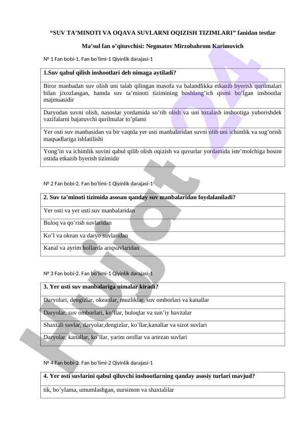 Suv ta'minoti va oqava suvlardan foydalanish tizimlari