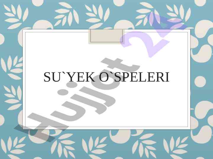 Su\'yek o\'speleleri va ularning klassifikatsiyasi