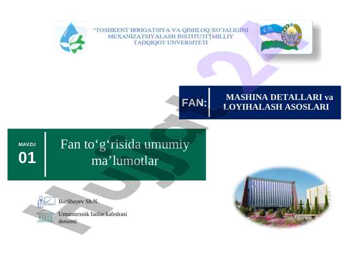 Mashina detallari va loyihalash asoslari fan