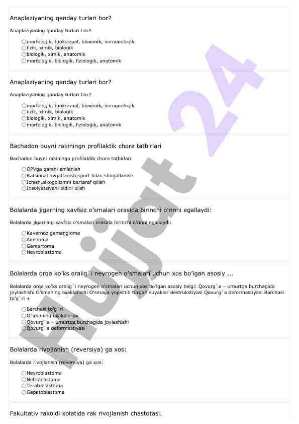 Anaplaziyaning turlari va profilaktik chora-tadbirlar