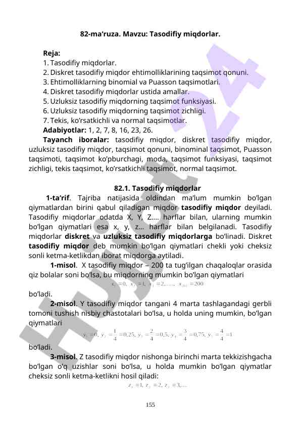 Tasodifiy miqdorlar taqsimotlari haqida ma‘ruza