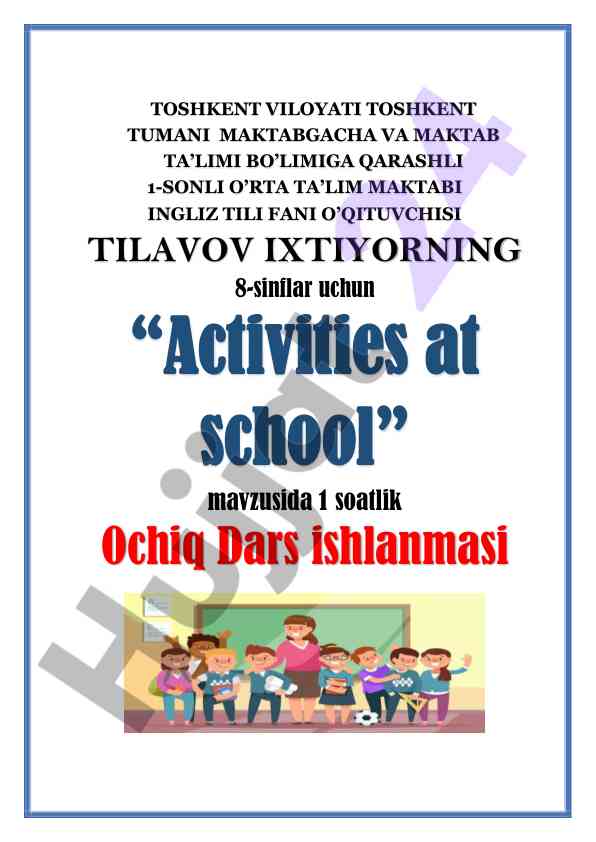 Open lesson plan on school activities for english class