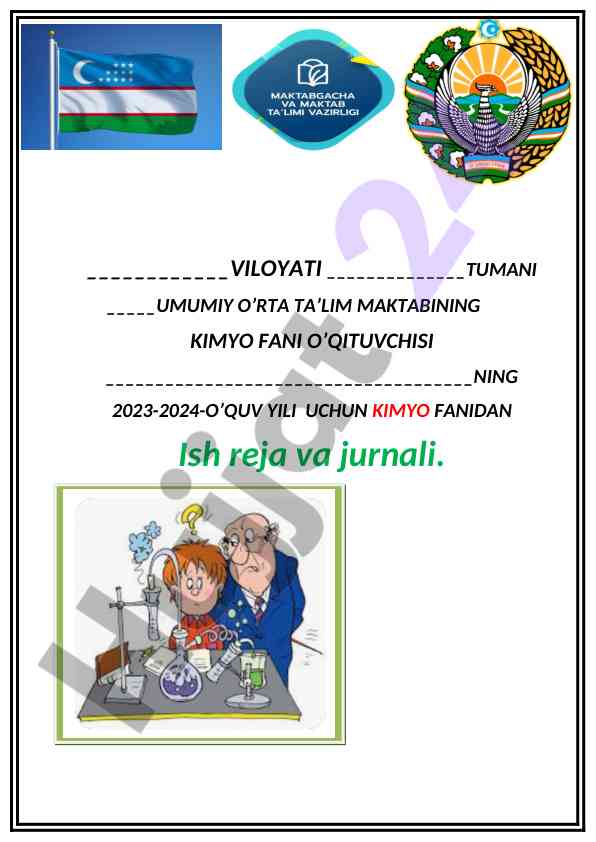 Kimyo fanidan 7-sinf ish rejasi 2023-2024 o‘quv yili