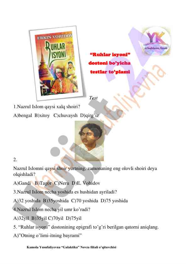 Nazrul islom haqida test savollari